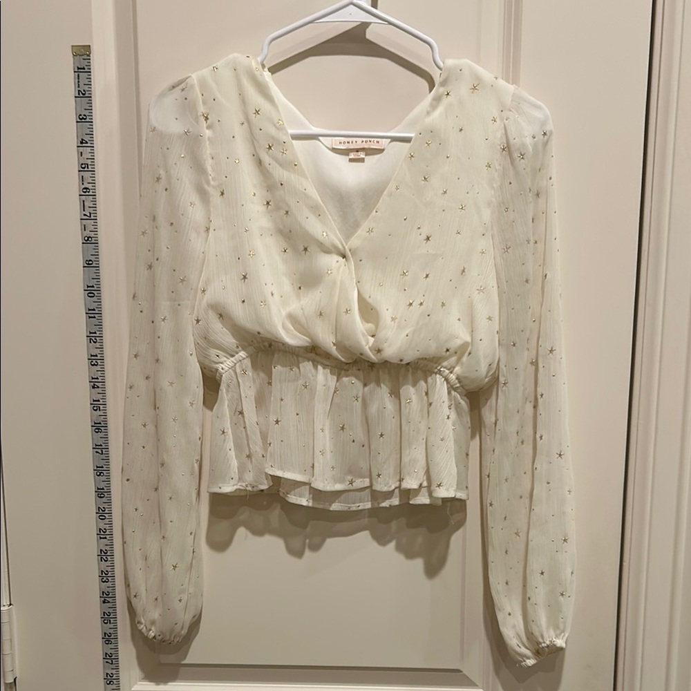 Honey Punch White Ruffled Peplum Blouse